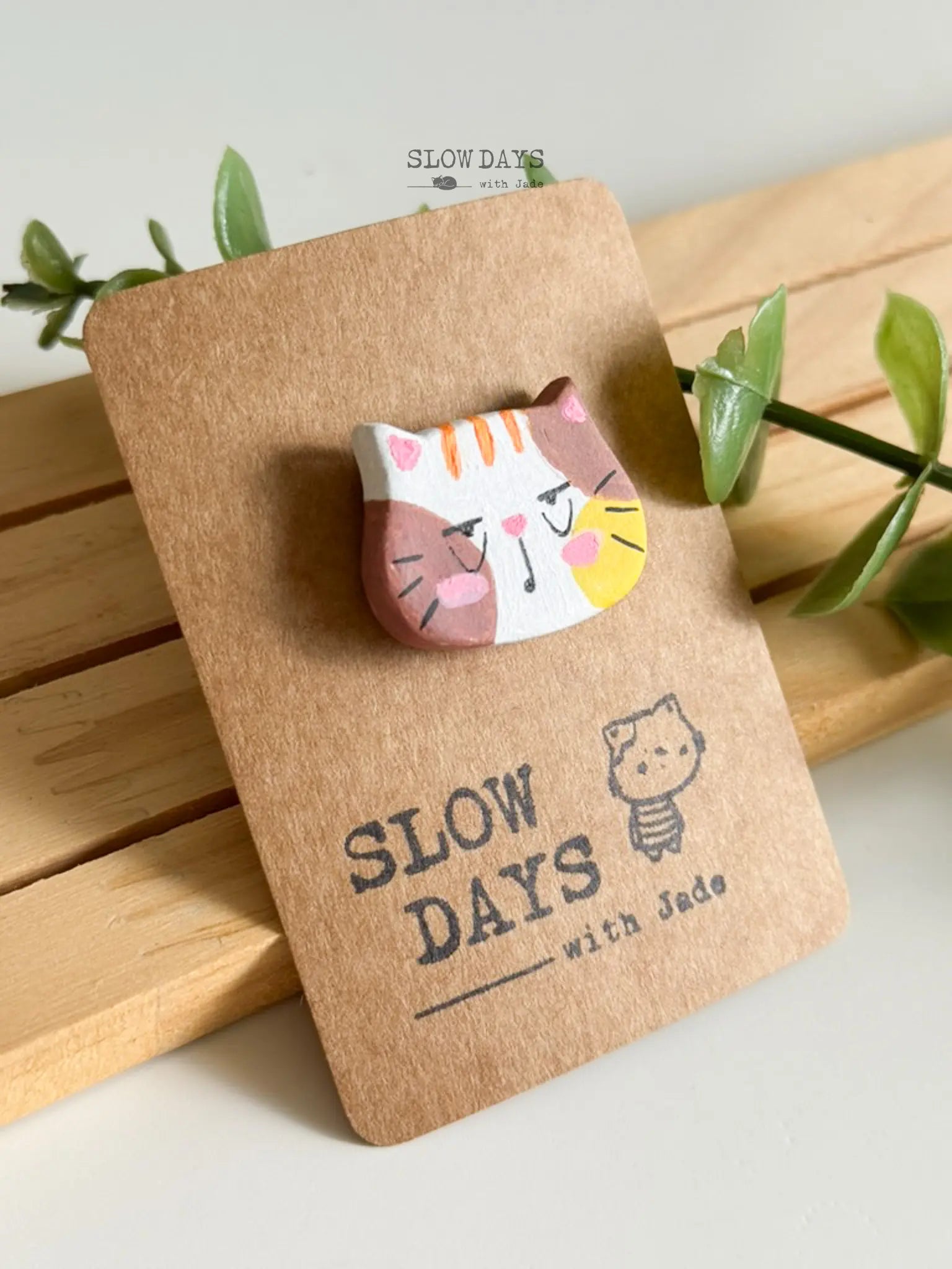 Handmade Clay Pin | Calico Cat