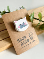 Handmade Clay Pin | Siamese Cat (with mole)