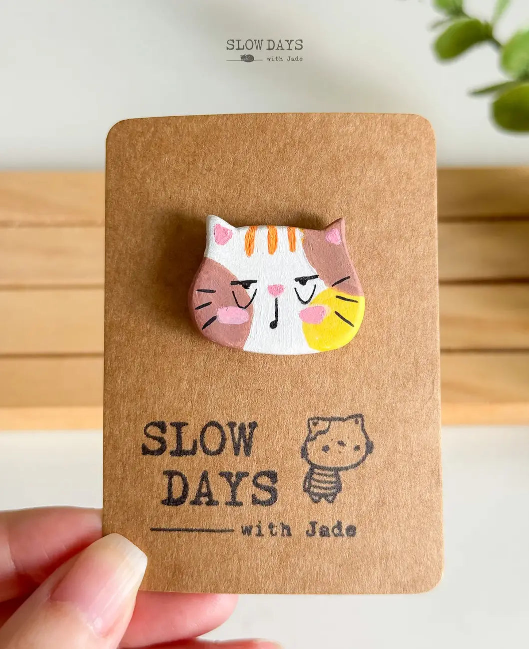 Handmade Clay Pin | Calico Cat