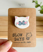 Handmade Clay Pin | Siamese Cat (with mole)