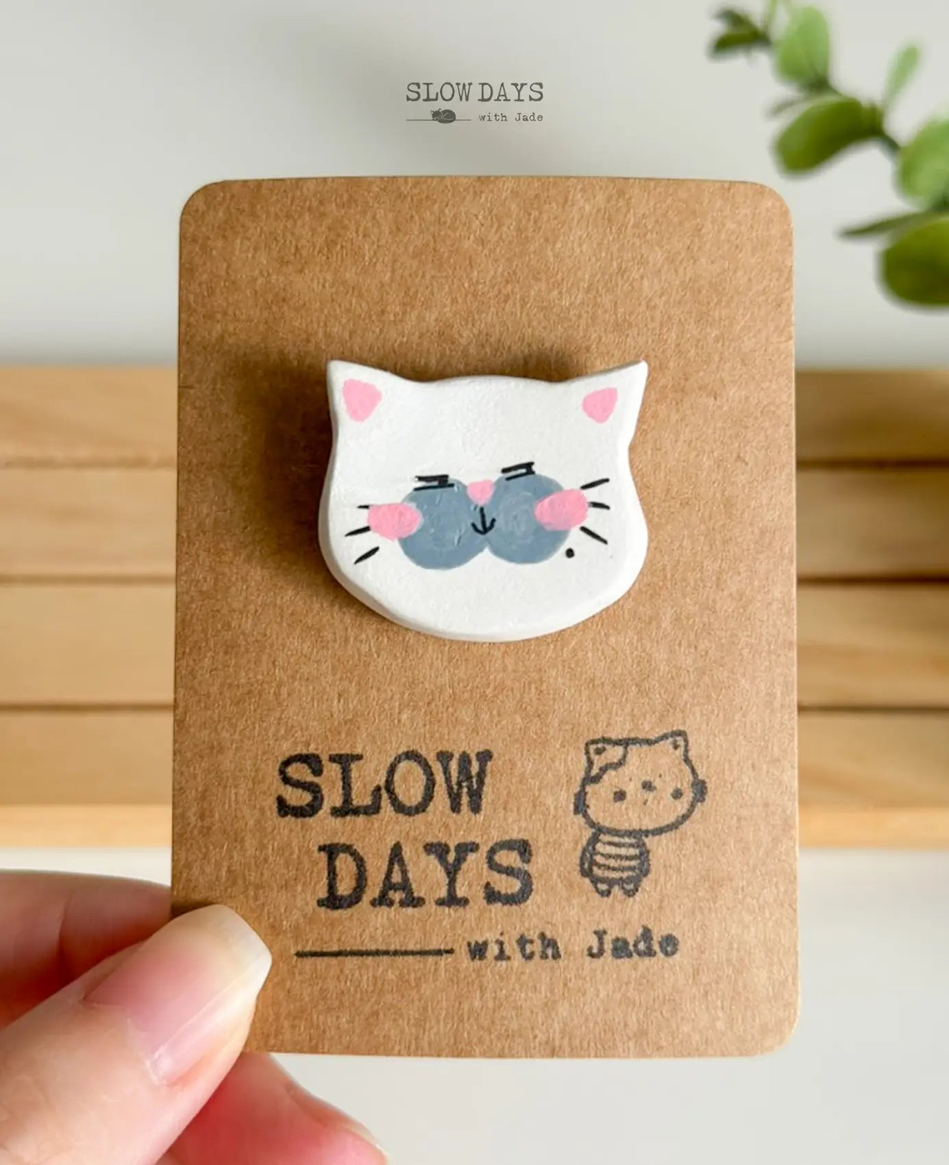 Handmade Clay Pin | Siamese Cat (with mole)