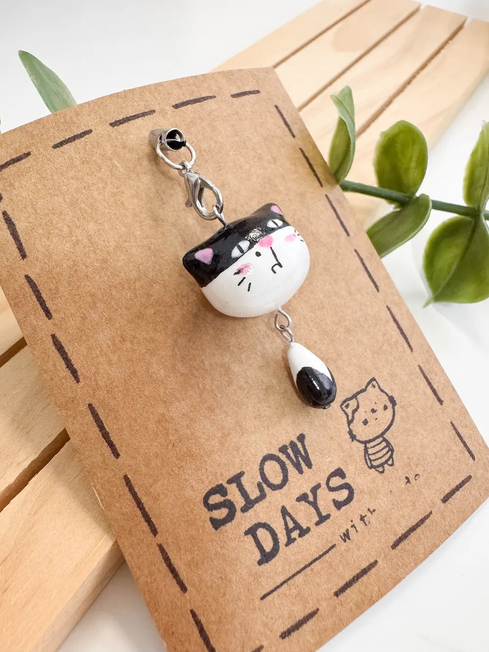 Handmade Clay Charm | Grumpy Tuxedo cat