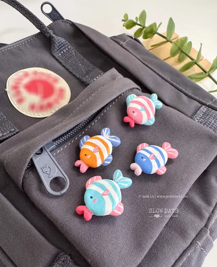 Handmade Clay Pin | Finn the Fish (Soft Orange)